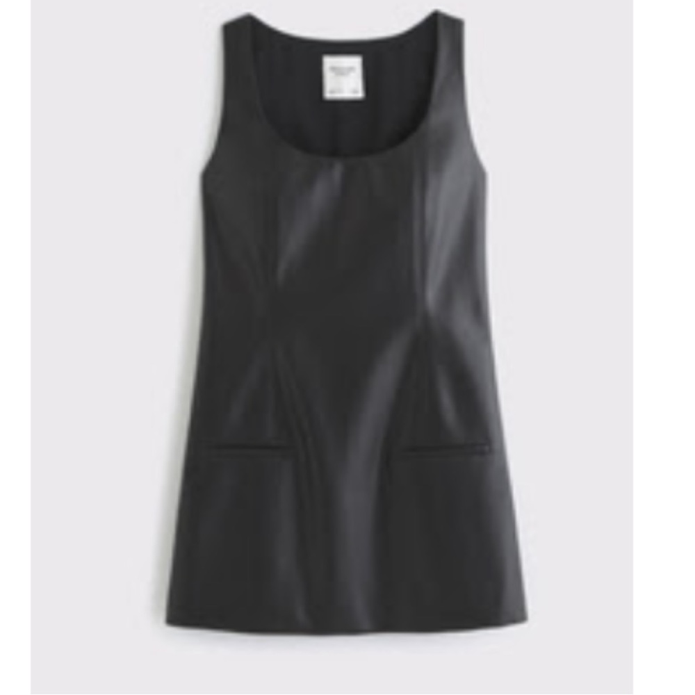Abercrombie vegan leather black pinafore dress M NWT